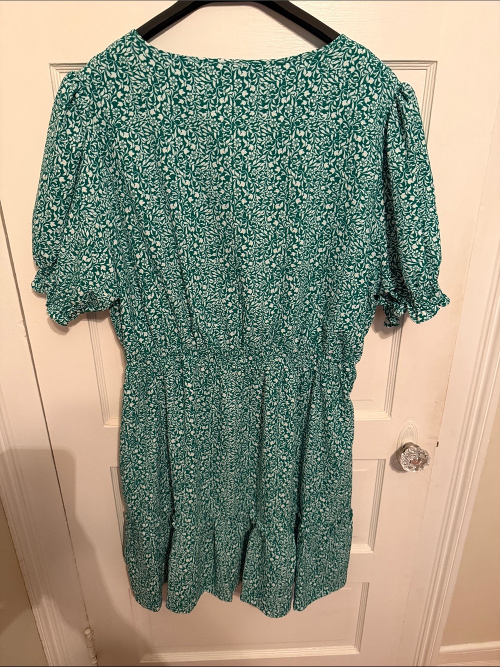 Draper James Teal Green Floral V-Neck Smocked-Waist Short Dress - Picture 3 of 4